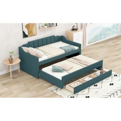 Twin Size Upholstered Daybed with Trundle and Three Drawers &acirc;€“ Daybed