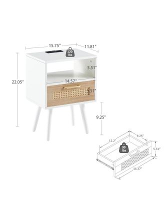 Rattan End Table with Power and USB