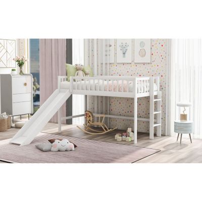 Streamdale Twin Size Low Loft Bed With Ladder And Slide