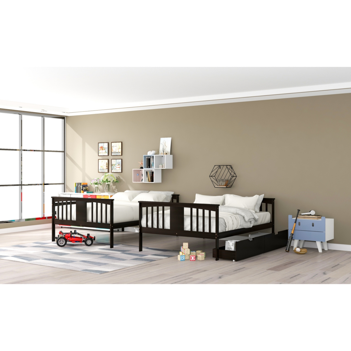 Streamdale Furniture Full Over Full Bunk Bed With Drawers And Ladder For Bedroom, Guest Room Furniture