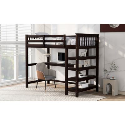 Streamdale Twin Size Loft Bed With Storage Shelves And Under-Bed Desk
