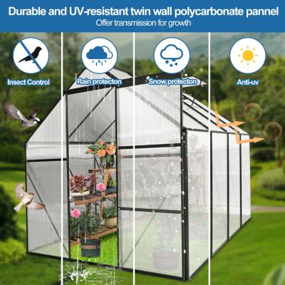 Durable 6x8 FT Polycarbonate Greenhouse with Raised Base