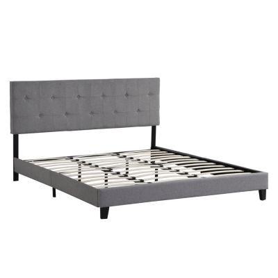 Upholstered King Platform Bed, Tufted Headboard, Easy Assembly.