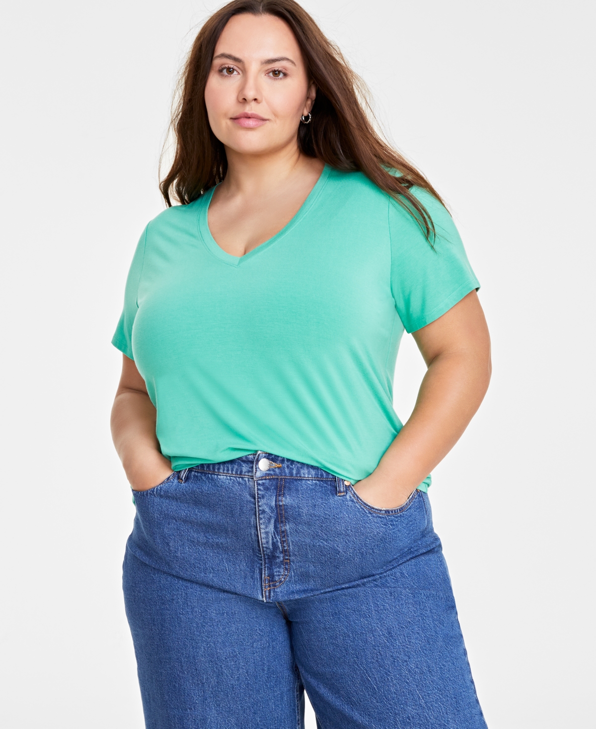 ON 34TH TRENDY PLUS SIZE MODAL V-NECK T-SHIRT, CREATED FOR MACY'S 