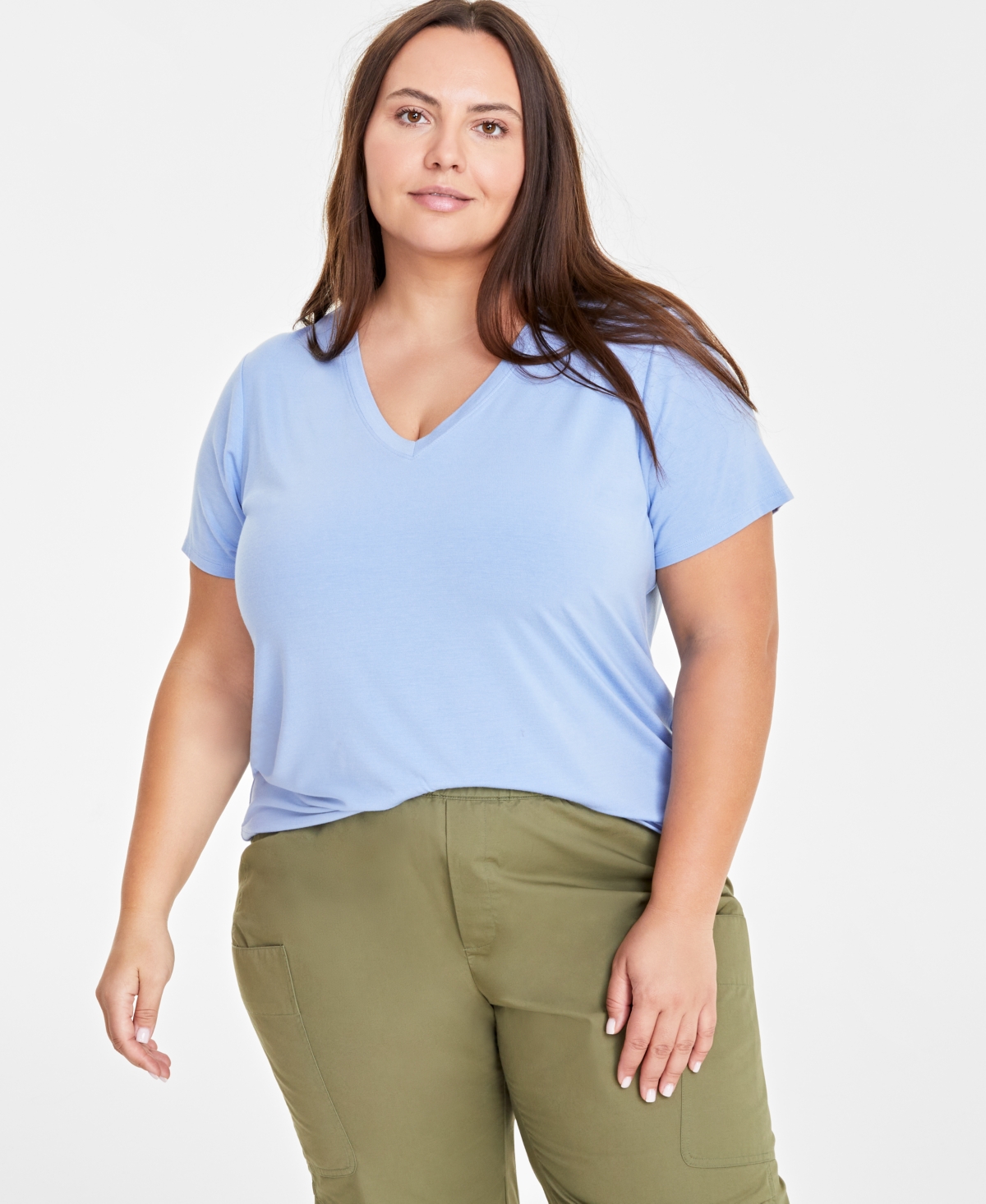 On 34th Trendy Plus Size Modal V-neck T-shirt, Created For Macy's In Gentle Blue