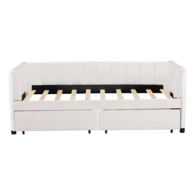 Twin Size Upholstered Daybed With Ergonomic Design Backrest And 2 Drawers