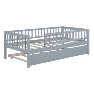 Streamdale Twin Size Wood Daybed With Trundle And Fence Guardrails