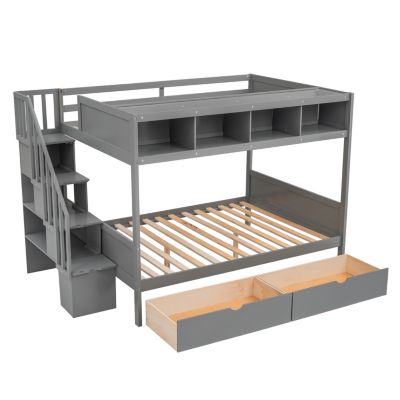 Streamdale Twin Over Full Bunk Bed With Shelfs, Storage Staircase And 2 Drawers
