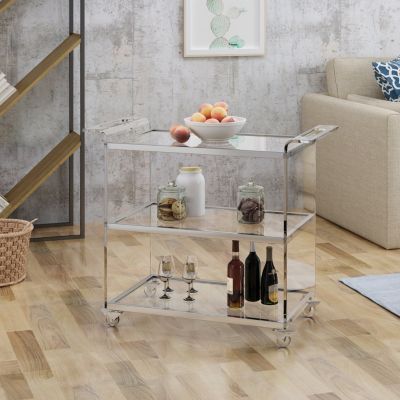 37.25" Acrylic, Tempered Glass 2 Shelves, Mobile Frame, Elegant Design Serving Cart