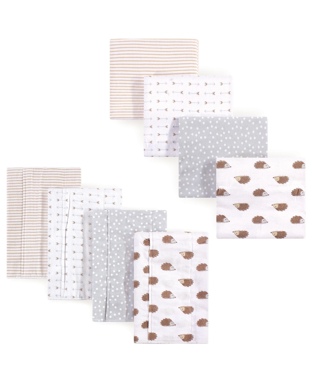 Hudson Baby Unisex Baby Cotton Flannel Burp Cloths and Receiving Blankets, 8-Piece - Hedgehog