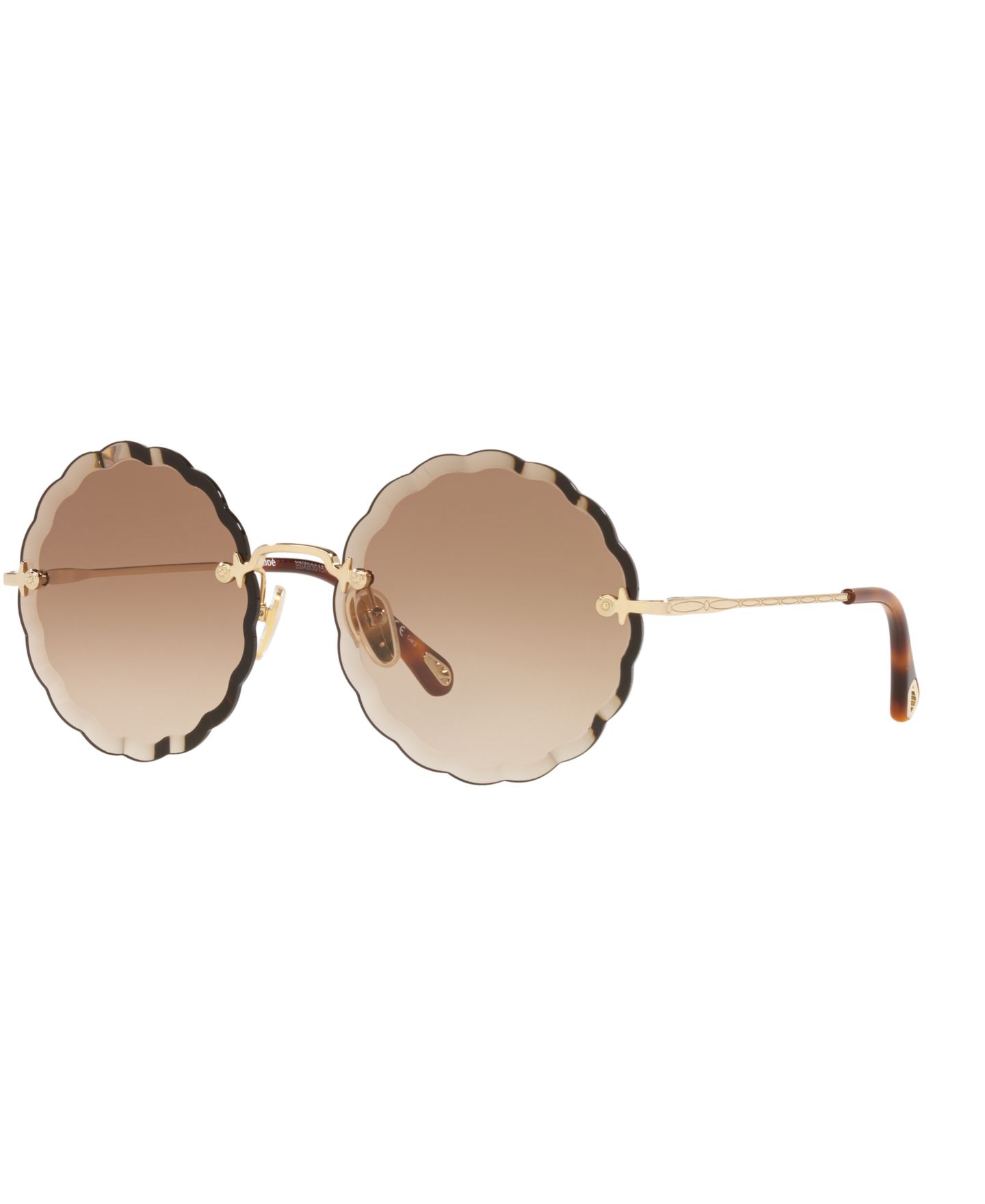 Женские солнцезащитные очки Chloe Round Etched Metal Sunglasses, CH0047S, цвет: Золотой коричневый — фото 1