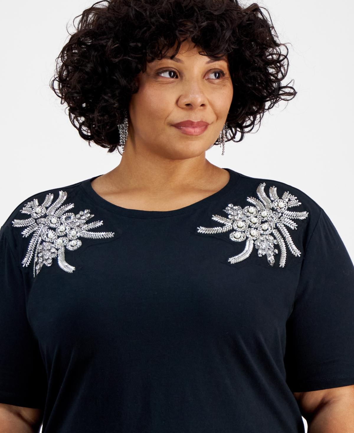 I.n.c. International Concepts Plus Size Embellished Cotton T-Shirt, Created for Macy's
