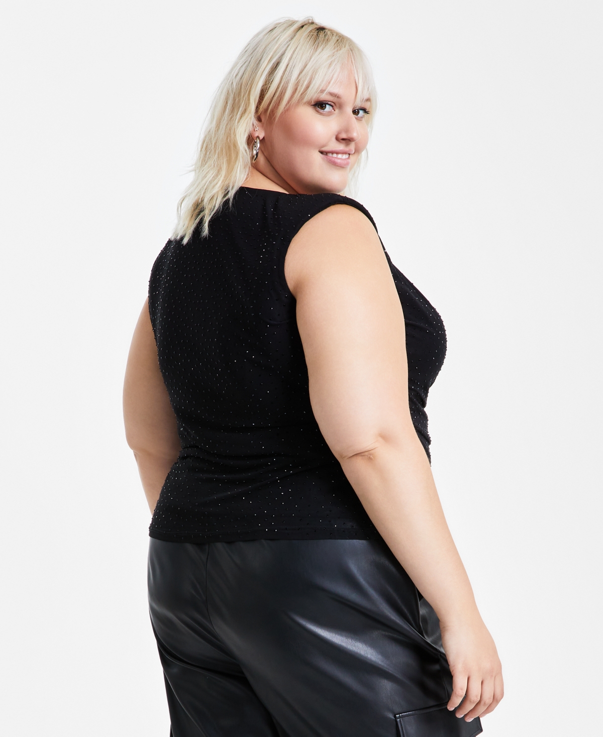 Bar Iii Plus Size Cowl-Neck Sleeveless Embellished Top, Created for Macy's
