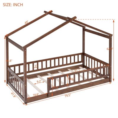 Streamdale Walnut Fence Bed House Frame for Kids and Teens
