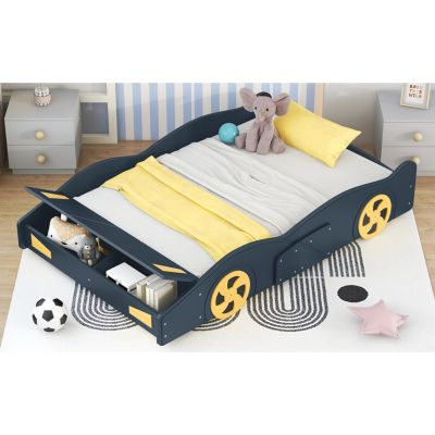 Streamdale Race Car-Shaped Platform Bed with Storage, Dark Blue