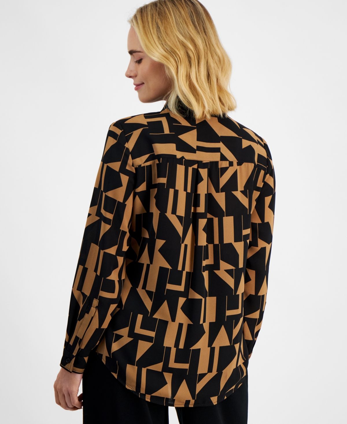 Ak Anne Klein Petite Geometric-Print Shirt