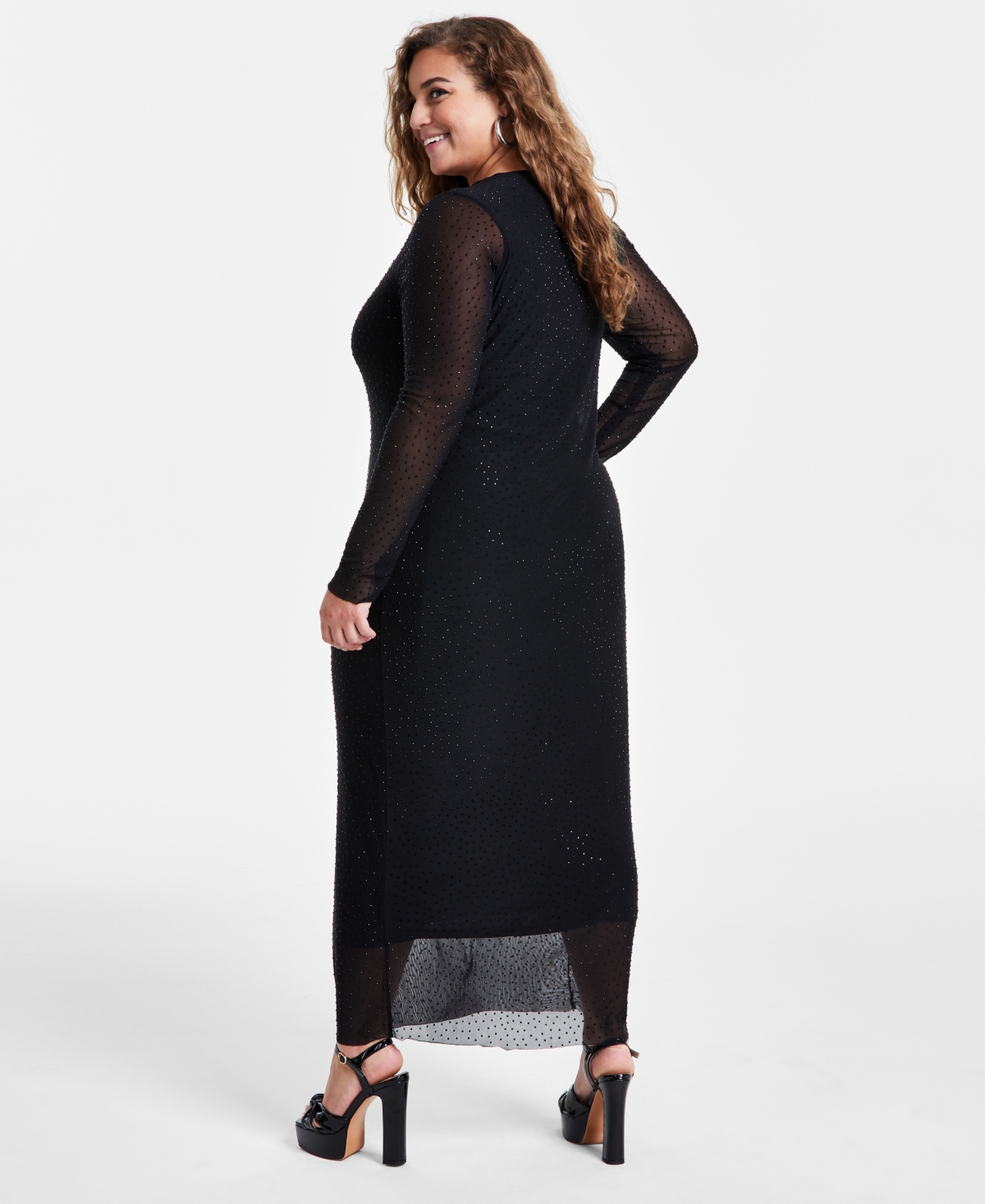 Bar Iii Trendy Plus Size Embellished Mesh Midi Dress, Created for Macy's