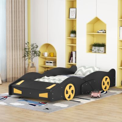 Streamdale Blue & Yellow Race Car Platform Bed with Storage - Twin