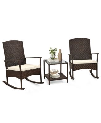 3 Pieces Rocking Wicker Bistro Set Outdoor Front Porch Rocker Chairs Conversation Set