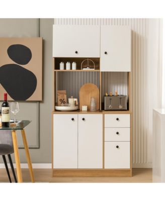 71" MDF Freestanding Kitchen Pantry Hutch Storage Cabinet with 4 Doors