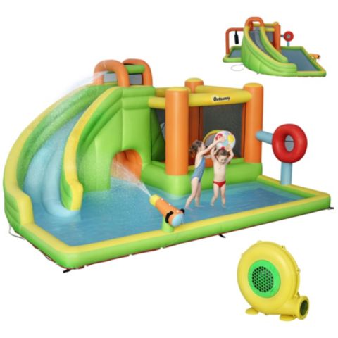 Детская игрушка Outsunny 7-in-1 Backyard Inflatable Bounce House with Slide & Water Blaster, Ages 3-8