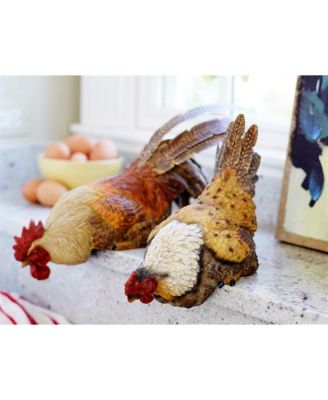 Hen And Rooster Shelf Sitter With Metal Accents (Set of 2)