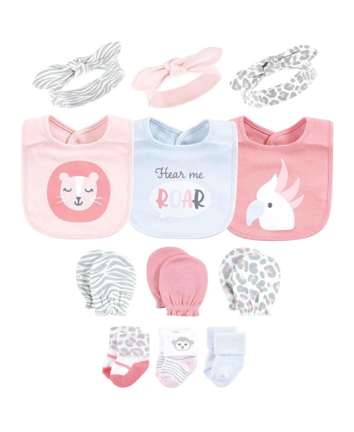 Hudson Baby Baby Girls Hudson 12-Piece Layette Essentials Caps, Headbands, Bibs, Mittens & Socks