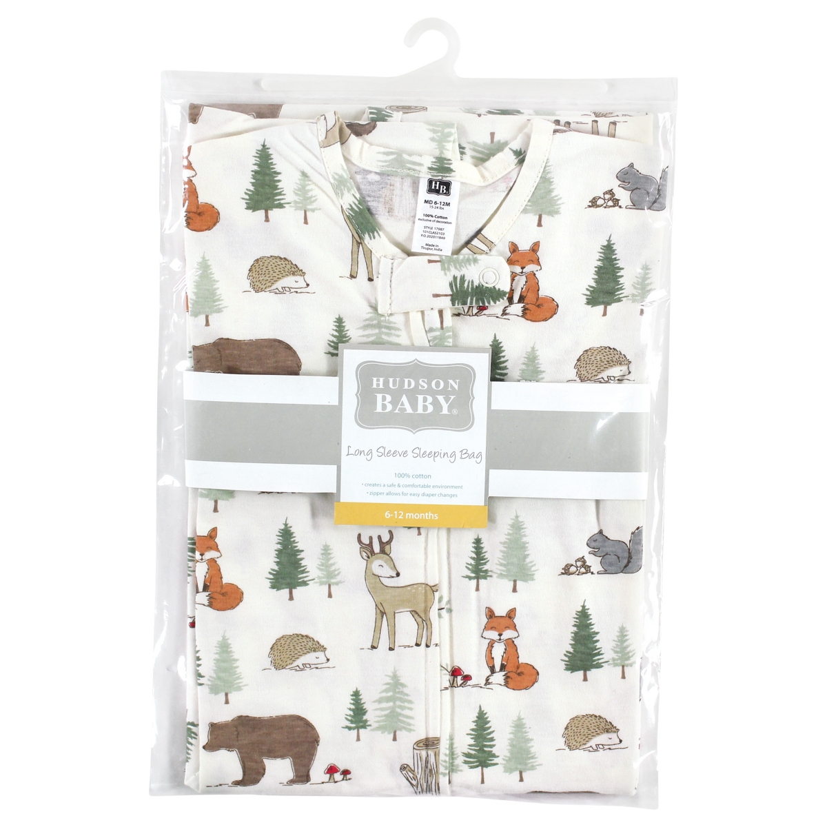 Hudson Baby Baby Boys Long Sleeve Cotton Jersey Sleeping Bag,- Forest animals