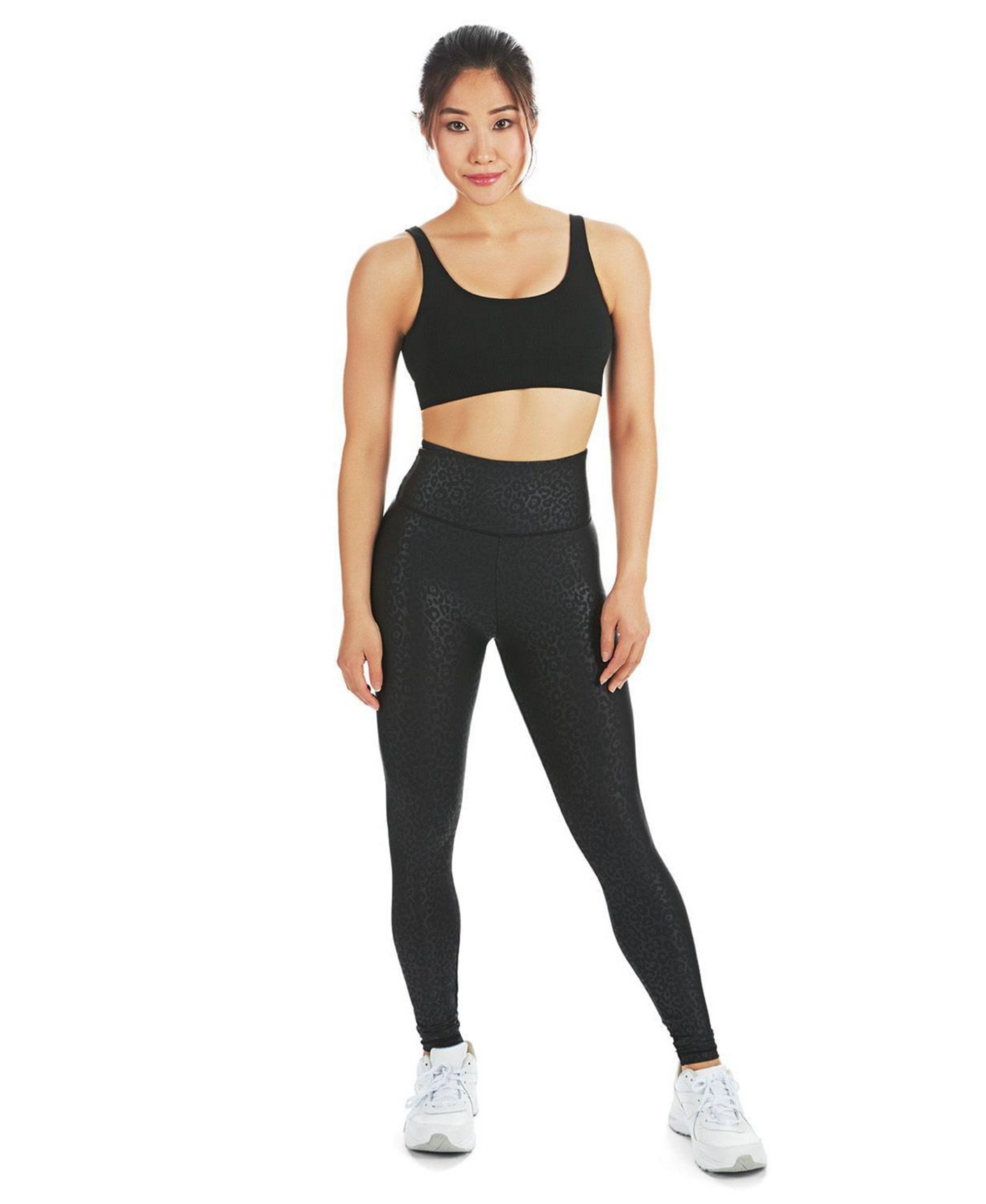 Women's Leopard Print Scrunch Butt Stitch Comfort Waist Athletic Legging - Black