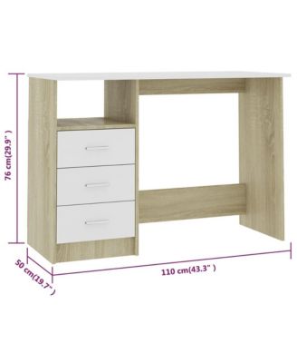 Desk with Drawers White and Sonoma Oak 43.3"x19.7"x29.9" Engineered Wood