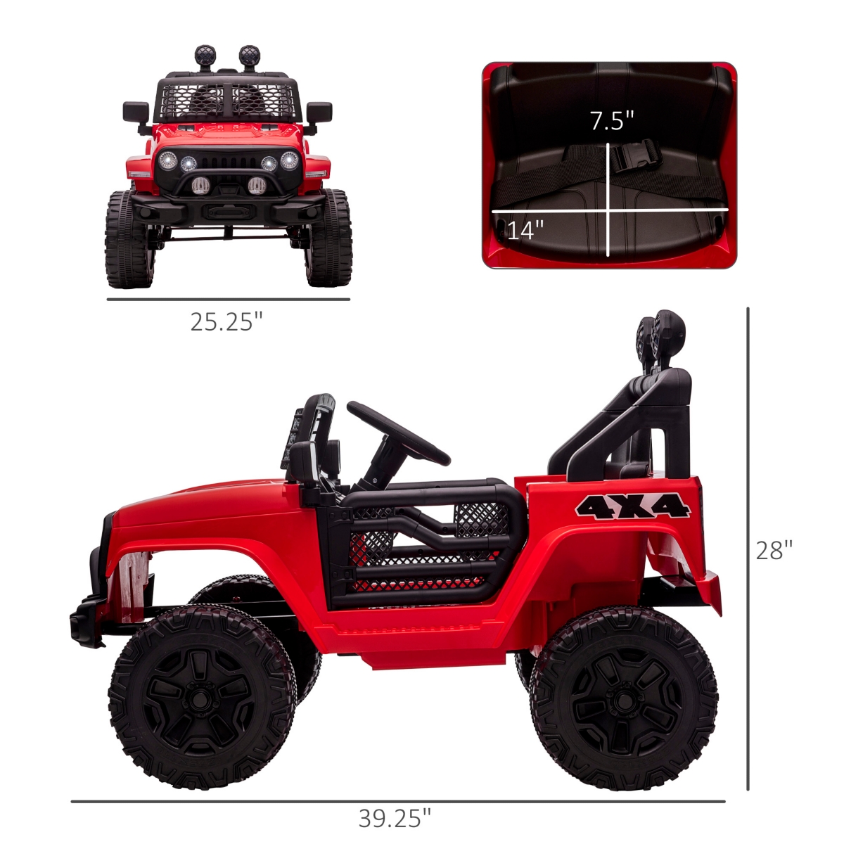 Aosom [battery] 12V Battery Powered Kids Ride On Car Off Road Truck Toy w/Remote- Red
