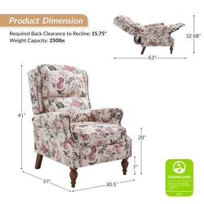  Standard Size  Variety Fabric Options  Manual Recline, Traditional Style  Alexander Recliner Chair