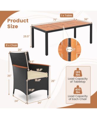 9 PCS Patio Dining Set for 8 Large Conversation Set w/ Umbrella Hole Seat Cushion