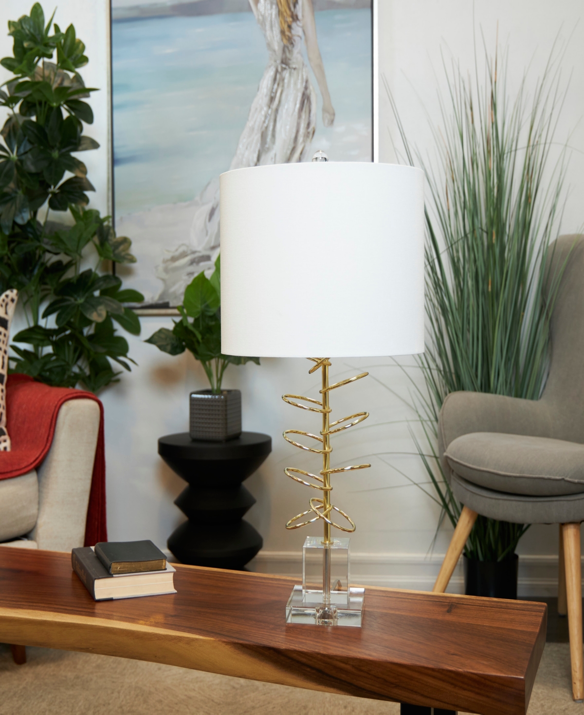 Rosemary Lane 27" Metal Abstract Overlapping Ring Accent Lamp With Elevated Square Glass Base In Gold