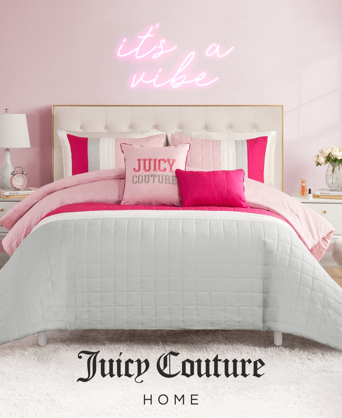 Juicy Couture Color Block Stripe 4-pc. Comforter Set, Twin/twin Xl In Pink,white,grey