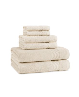 600 GSM Ringspun Cotton 6-Piece Bathroom Towel Set with Striped Dobby Border