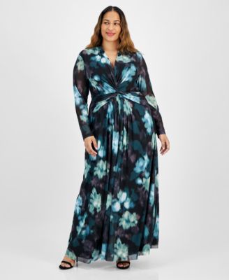Anne Klein - Plus Size Twist-Front Mesh Maxi Dress