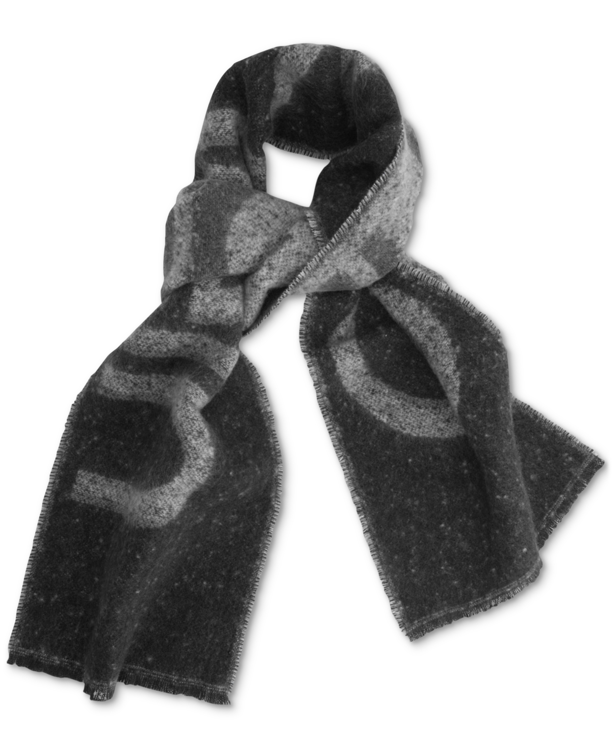 Eyelash Fringe Contrasting Logo Blanket Scarf - Black