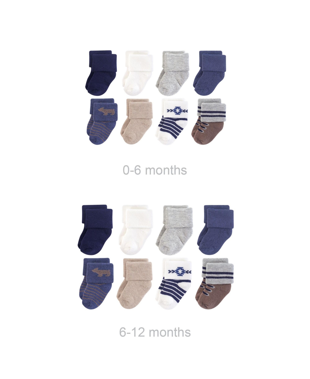 Hudson Baby Boys Grow with Me Cotton Terry Socks, Bear, 0-6 and 6-12 Months