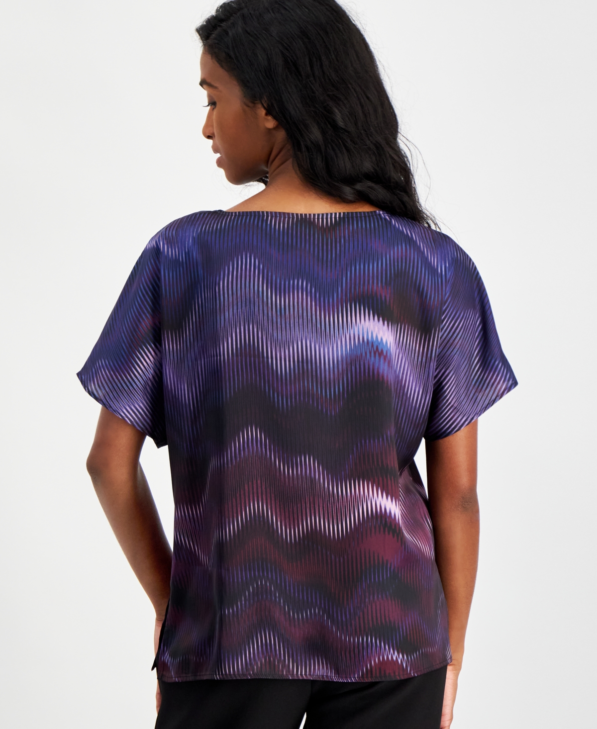 Anne Klein Petite Abstract-Print Short-Sleeve Top