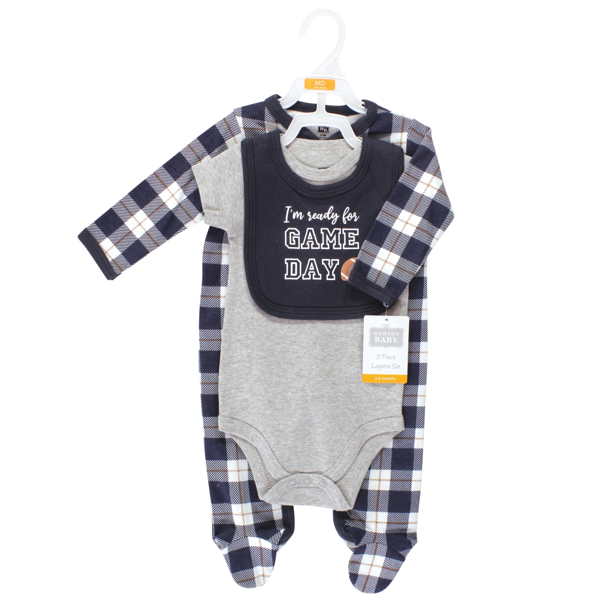 Hudson Baby Baby Boys Cotton Sleep and Play, Bodysuit and Bandana Bib Set,- Football huddles