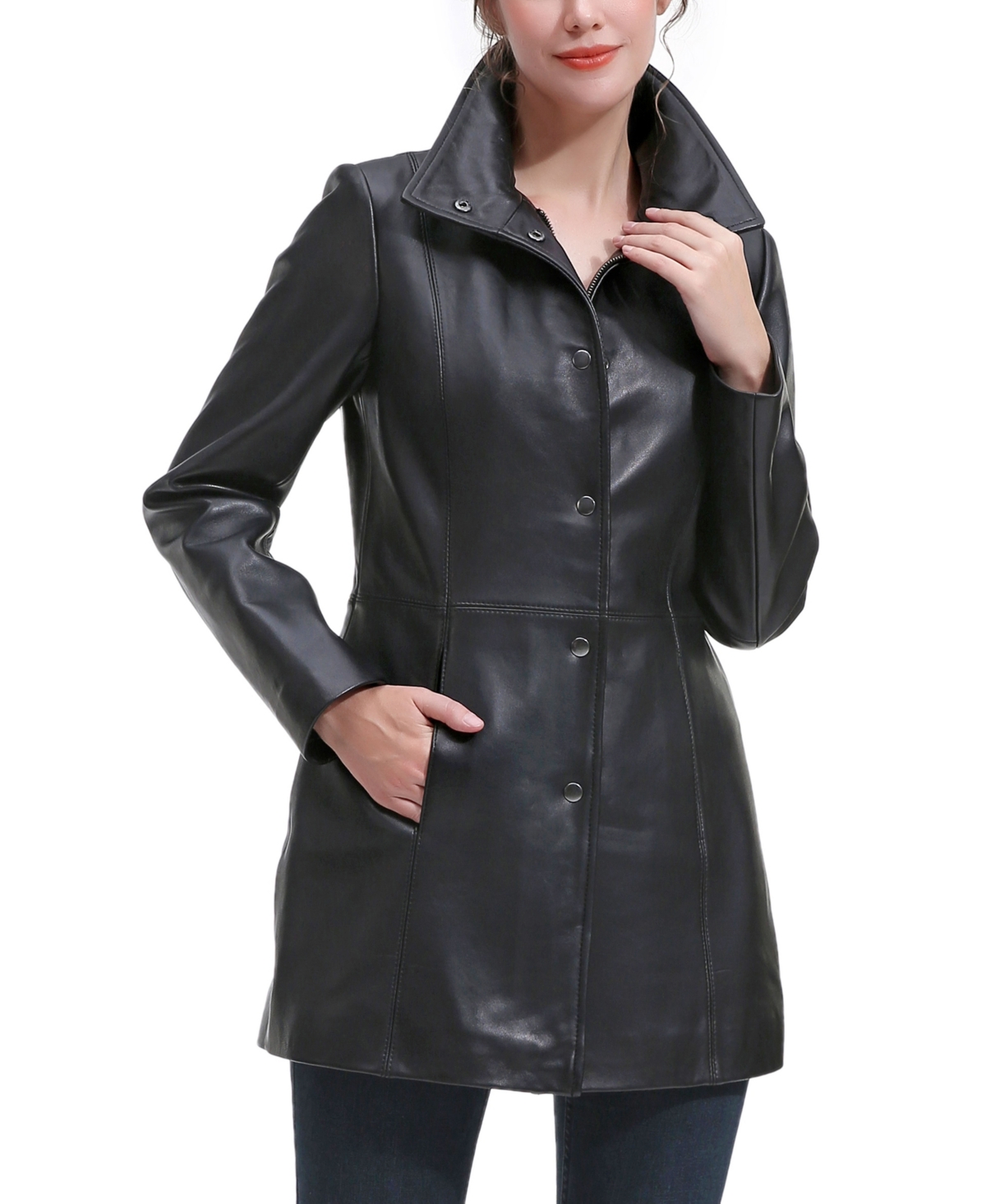 Petite Rosie Leather Coat - Black