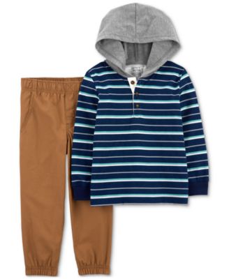 Carter's - Toddler Boys Striped Hooded T-Shirt & Canvas Pants Set