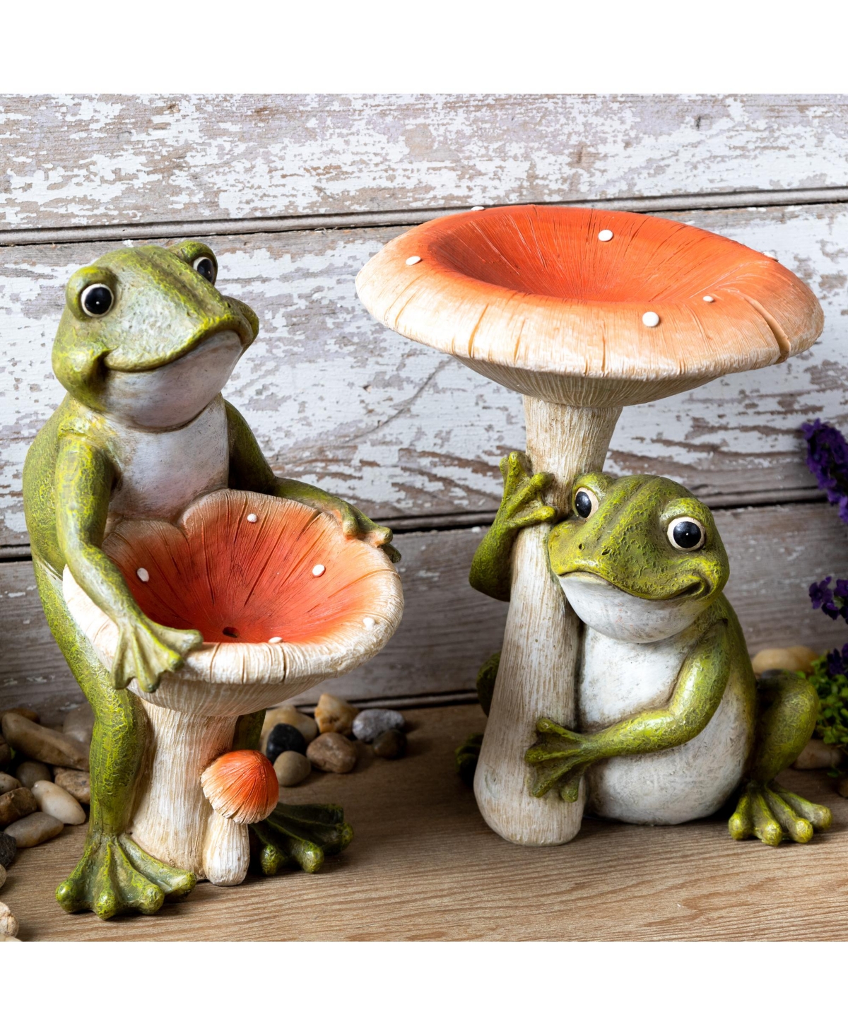 Slickblue Garden Frog With Mushroom (Set of 2) - Red