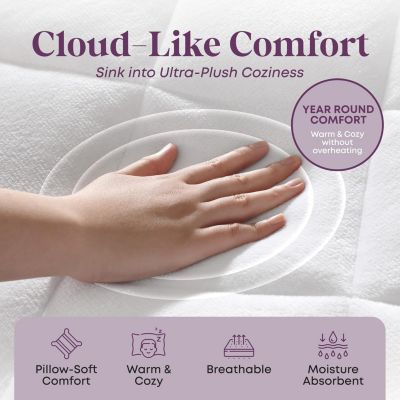 CIRCLESHOME Double Puff Microfiber Fleece Mattress Pad White