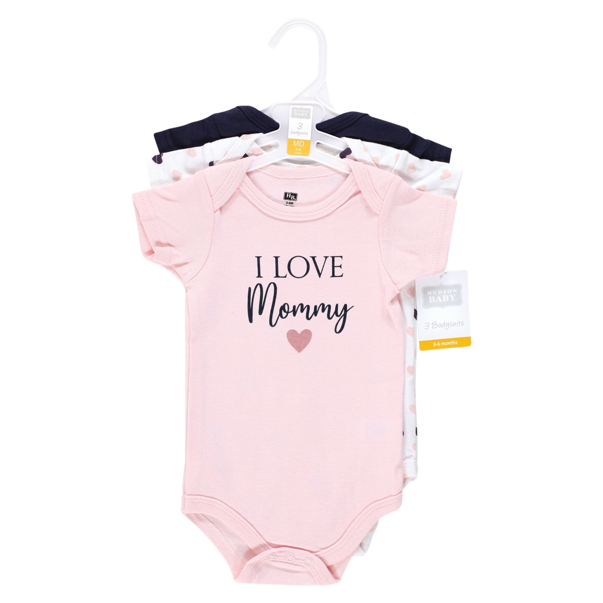 Hudson Baby Baby Girls Cotton Bodysuits Mommy Pink Navy 3Pk - Girl mommy pink navy 3pk