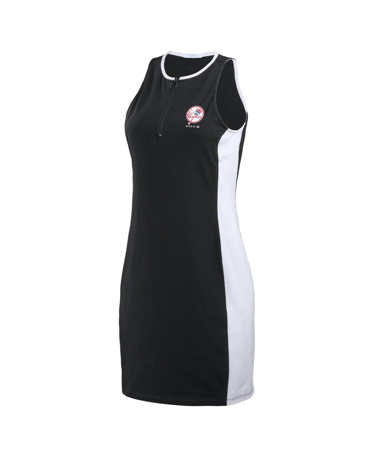 Wear By Erin Andrews Women's Black Los Angeles Dodgers Color Block Quarter-zip Sleeveless Dress In Black,white