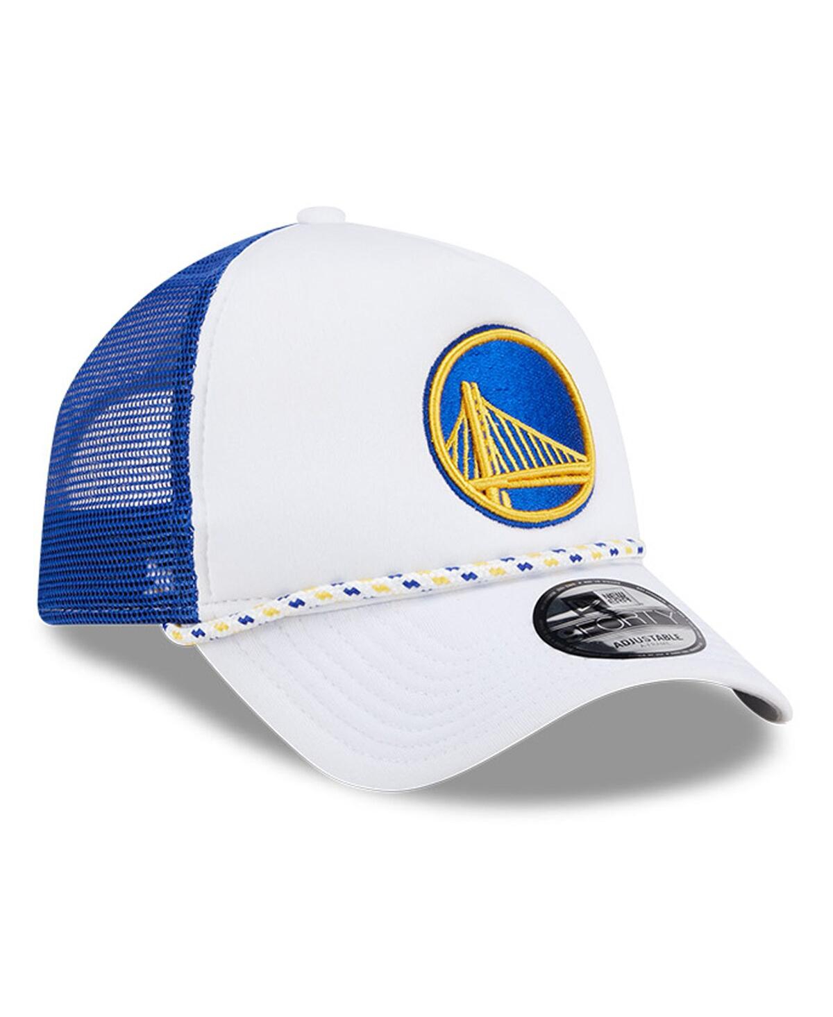 New Era Men's White/royal Golden State Warriors Court Sport Foam A-frame 9forty Adjustable Trucker Hat In White,royal
