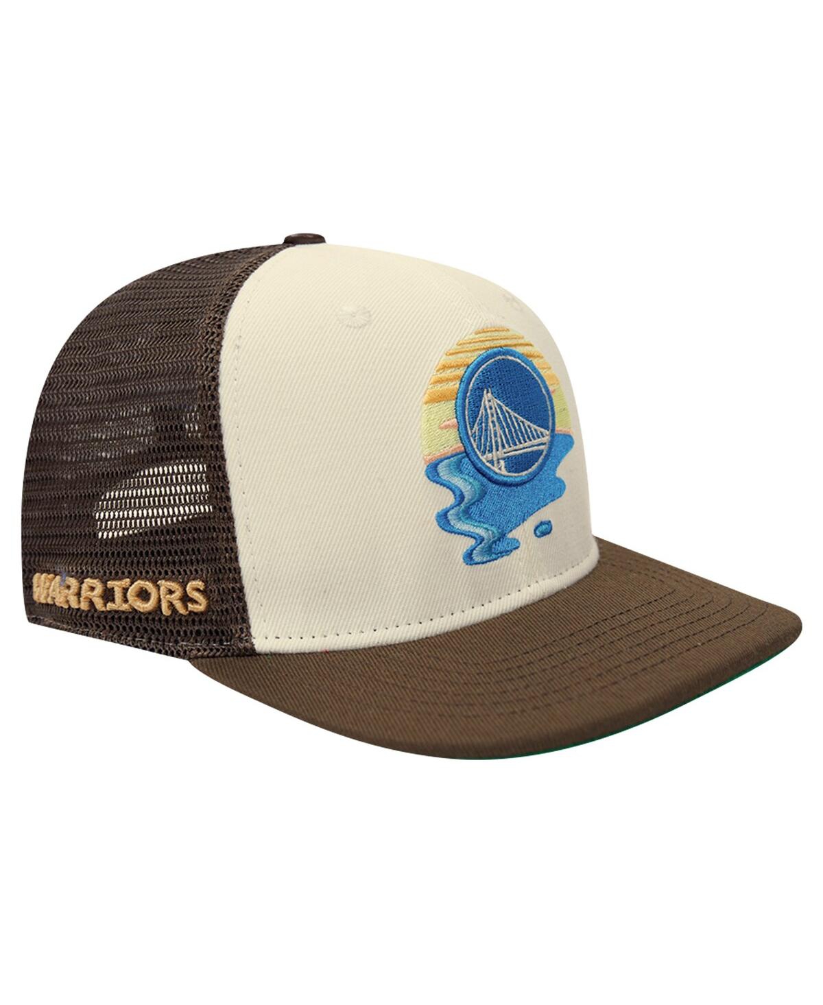Men's Cream/Brown Golden State Warriors Glint Sunset Snapback Hat - Cream, Brown