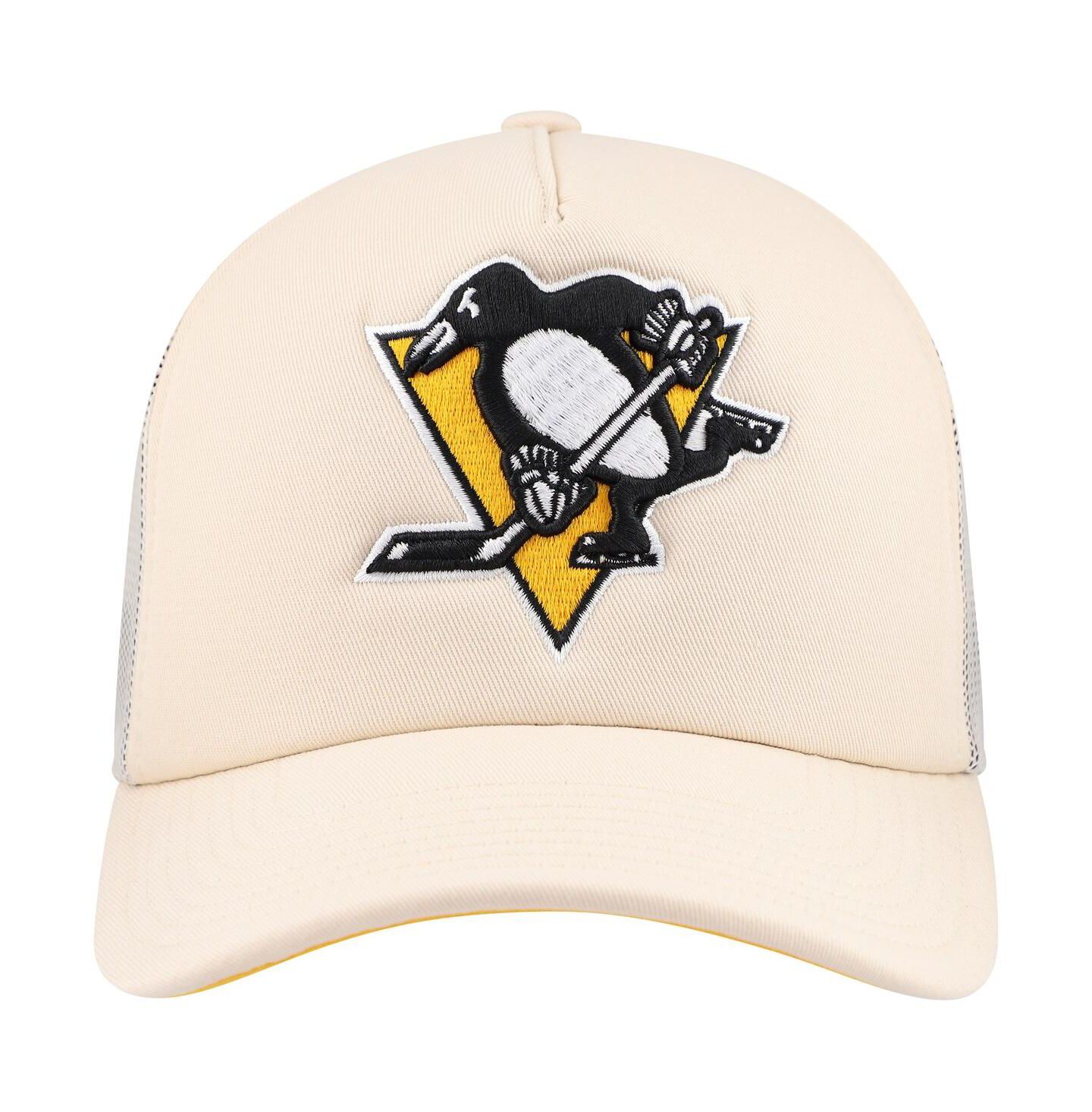 Мужская кепка Mitchell & Ness Cream Pittsburgh Penguins Foam Front Trucker Adjustable Hat — фото 2